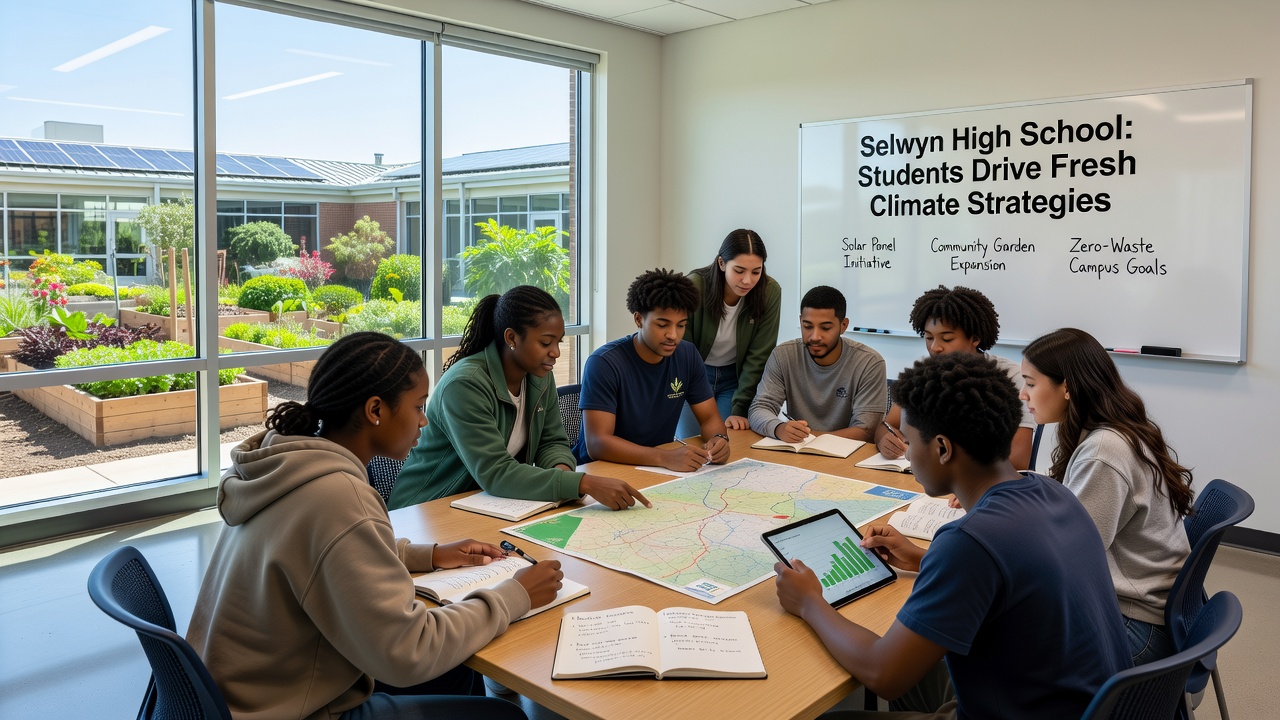 Group of students presenting climate strategy findings at a community event in Selwyn